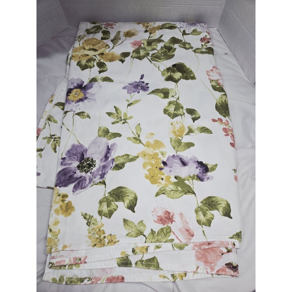 Cynthia Rowley Tablecloth 95"x62" Garden Floral Cotton Coastal Decor Whimsical